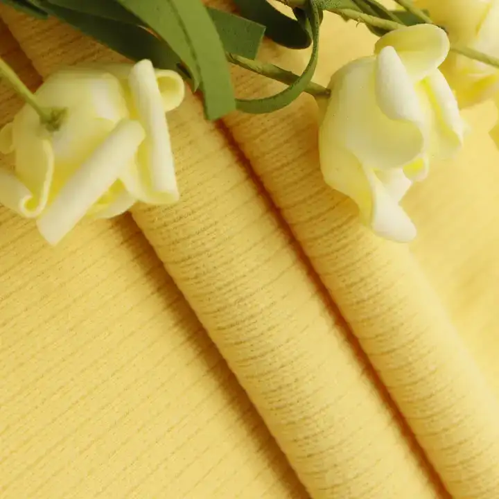 China Fabric for Jackets,Tank Top,Ladies Vest (Sweater),Dresses (Pullover) (Sweater) Rib Knit Fabric Spandex Polyester YELLOW color buy from China wholesaler bulk order at wholesale price free worldwide shipping Alibaba