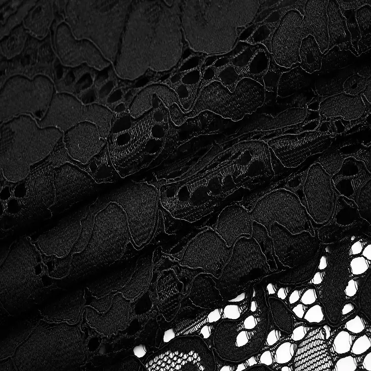 China Fabric for Lingerie,Skirt Lace Knit Fabric Cotton Nylon Rayon Black color buy from China wholesaler bulk order at wholesale price free worldwide shipping Alibaba