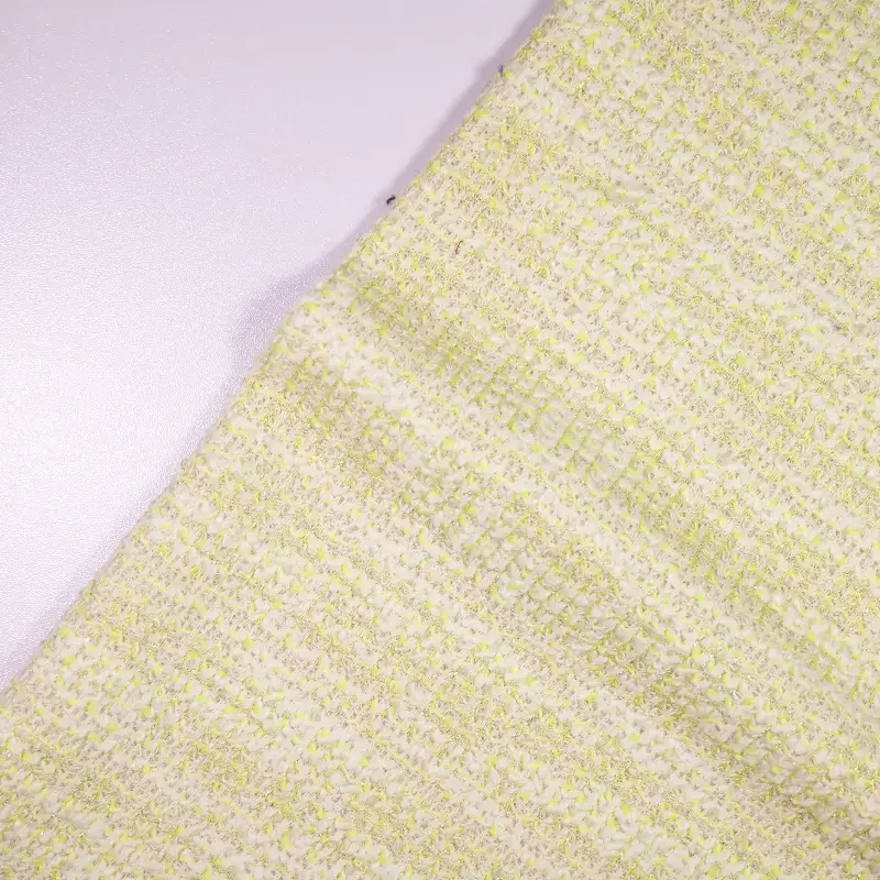 China Fabric for Overcoat,Suit,Open Cardigan (Sweater),Dresses (Pullover) (Sweater),Skirt (Sweater) Jacquard Knit Fabric Cotton Polyester Lurex Yellow color buy from China wholesaler bulk order at wholesale price free worldwide shipping Alibaba