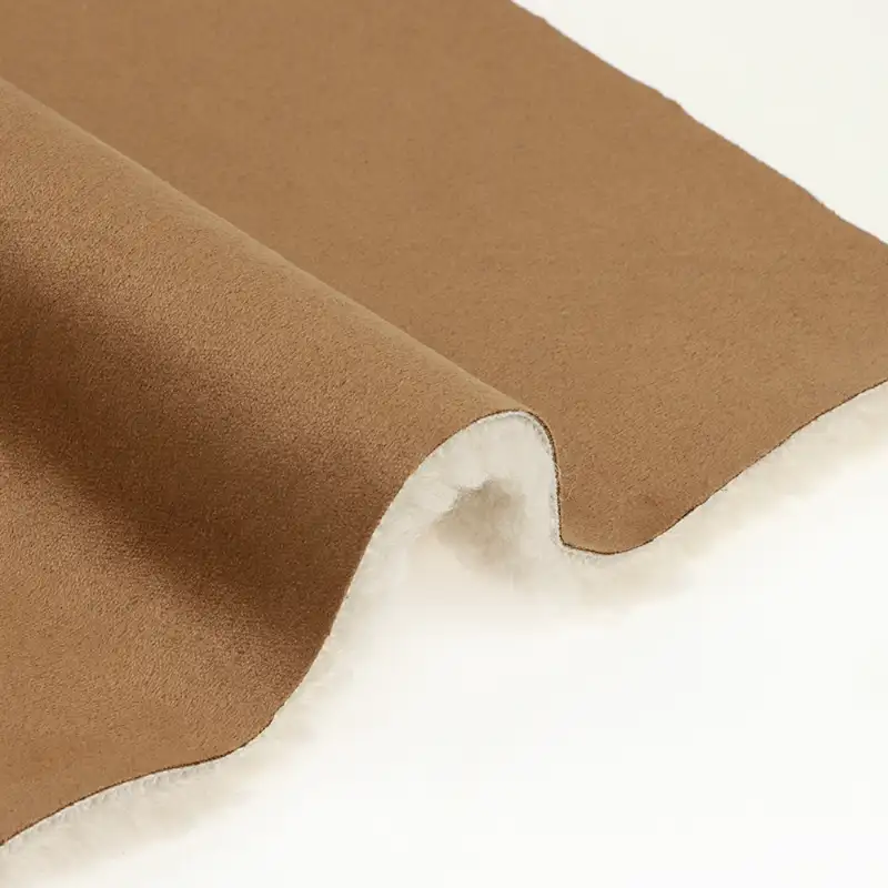 China Fabric for Blazer Warp Suede Knit Fabric Polyester Brown and white color buy from China wholesaler bulk order at wholesale price free worldwide shipping Alibaba