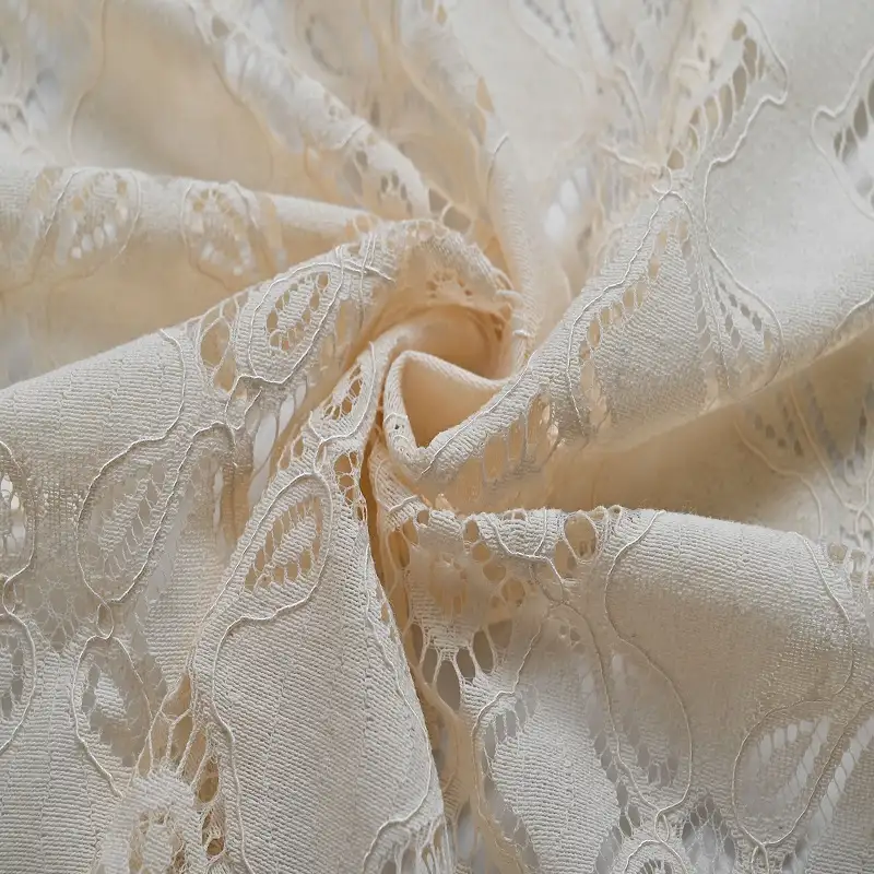 China Fabric for Shirt,Skirt,Dresses (Pullover) (Sweater) Lace Knit Fabric Cotton Nylon Rayon Antique White color buy from China wholesaler bulk order at wholesale price free worldwide shipping Alibaba