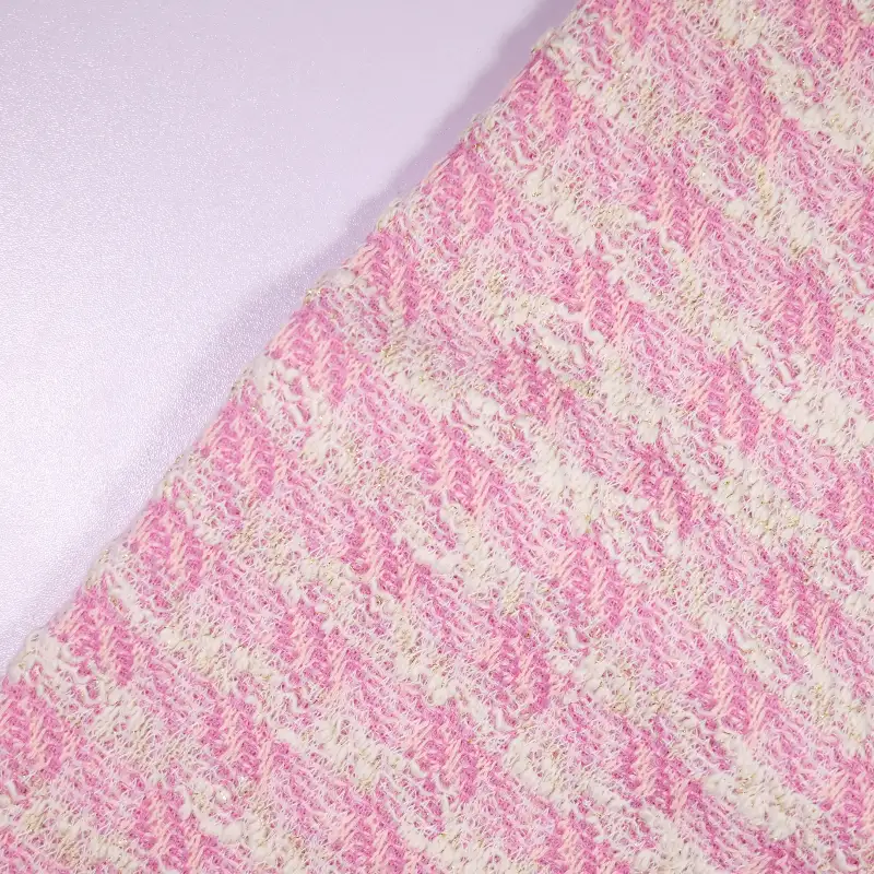 China Fabric for Dresses (Pullover) (Sweater),Skirt (Sweater) Jacquard Knit Fabric Cotton Lurex Spandex Polyester Pink color buy from China wholesaler bulk order at wholesale price free worldwide shipping Alibaba