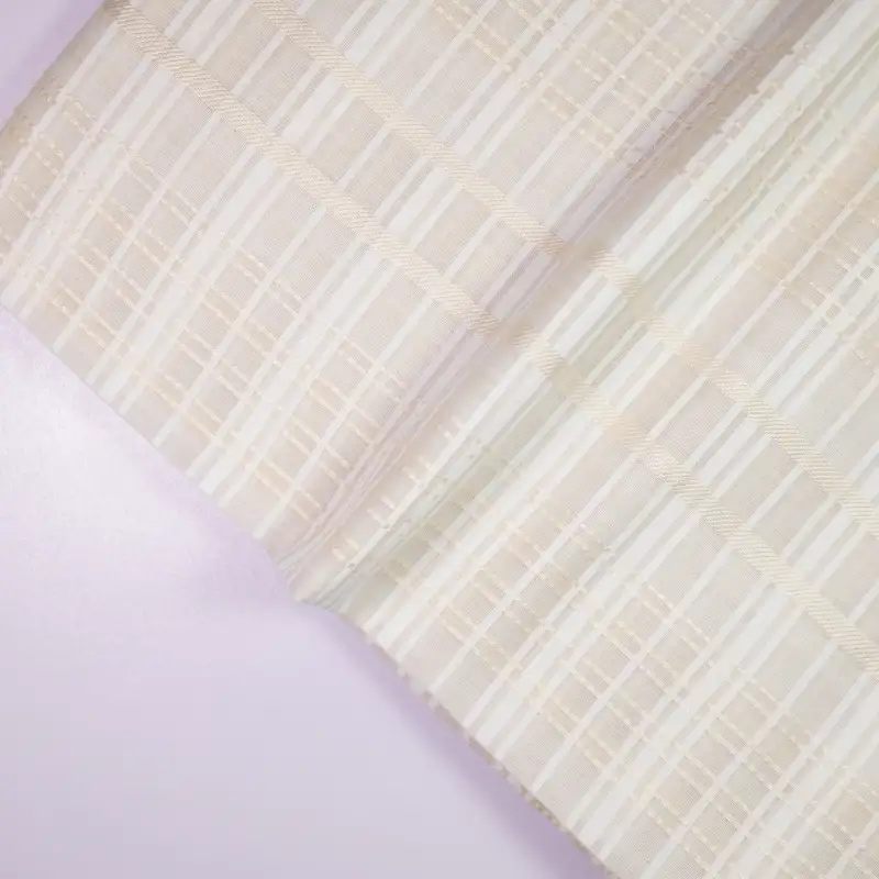 China Fabric for Shirt,Blouse,Crop Top,Shirt Long Sleeve Zipper (Sweater),Dresses (Cardigan Open) (Sweater) Yarn Dyed Check Woven Blended Fabric Silk Rayon Cotton Beige color buy from China wholesaler bulk order at wholesale price free worldwide shipping Alibaba