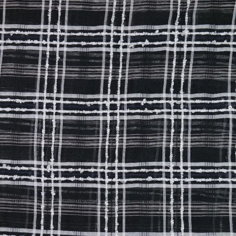 China Fabric for Shirt,Blouse,Crop Top,Skirt,Dresses (Pullover) (Sweater) Yarn Dyed Check Woven Blended Fabric Silk Polyester Cotton Black color buy from China wholesaler bulk order at wholesale price free worldwide shipping Alibaba