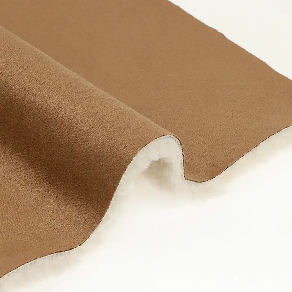China Fabric for Blazer Warp Suede Knit Fabric Polyester Brown and white color buy from China wholesaler bulk order at wholesale price free worldwide shipping Alibaba
