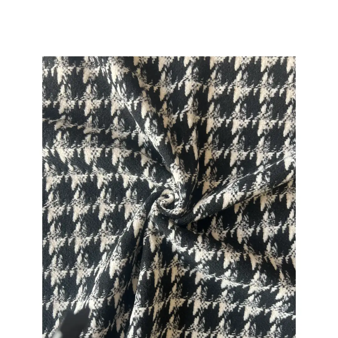 China Fabric for Blazer,Suit,Skirt Woolen Tweed Woolen Chemical Fiber Wool 黑白大千鸟 color buy from China wholesaler bulk order at wholesale price free worldwide shipping Alibaba