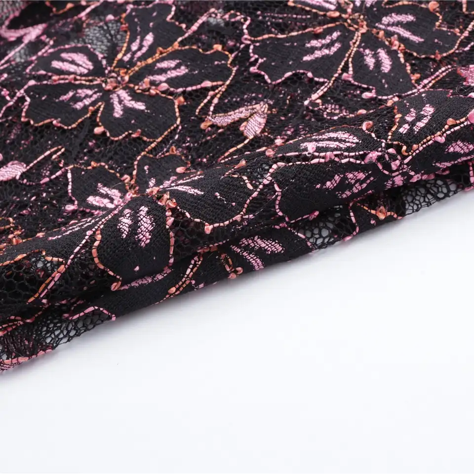 China Fabric for Skirt Lace Knit Fabric Nylon Polyester Spandex black pink color buy from China wholesaler bulk order at wholesale price free worldwide shipping Alibaba