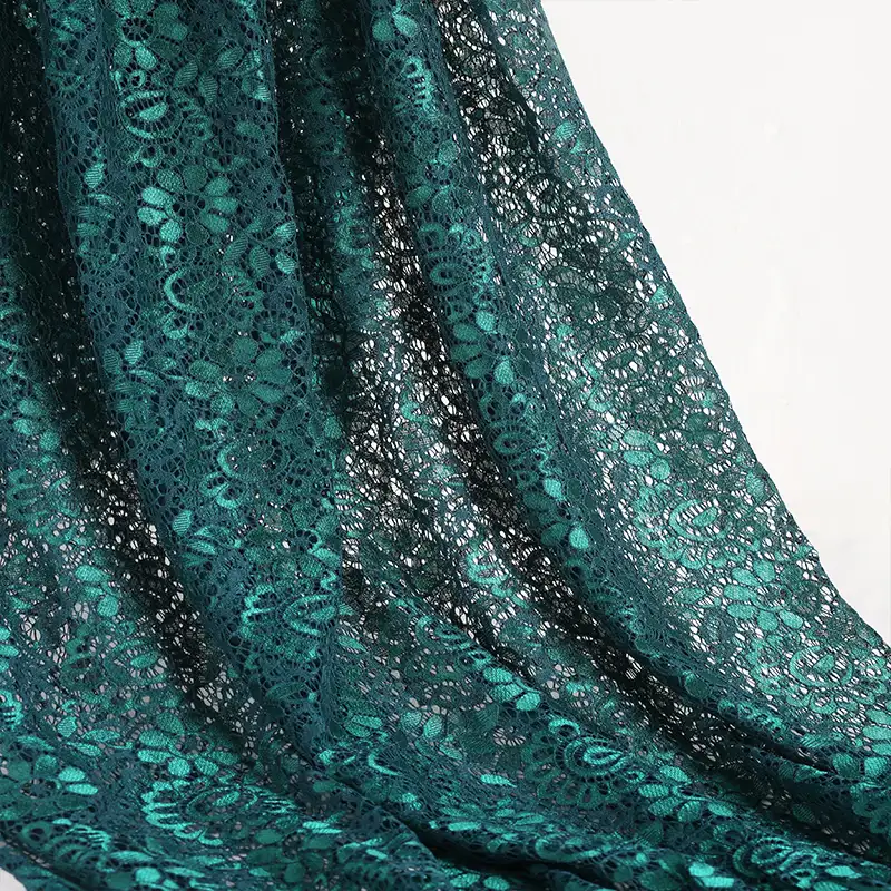 China Fabric for Shirt,Skirt Lace Knit Fabric Nylon Polyester DarkCyan color buy from China wholesaler bulk order at wholesale price free worldwide shipping Alibaba