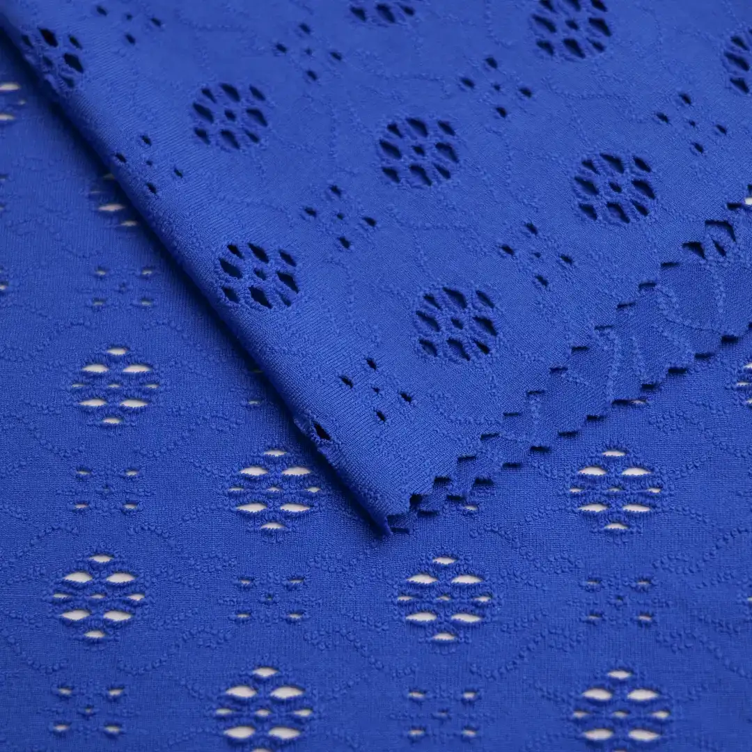China Fabric for Dresses (Pullover)  Mesh Knit Fabric Recycled Polyester Spandex Navy color buy from China wholesaler bulk order at wholesale price free worldwide shipping Alibaba