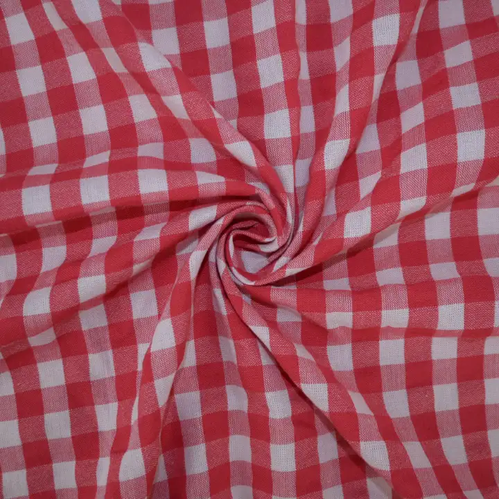 India Fabric for Shirt,Crop Top Cotton Seersucker Natural Woven Fabric Cotton Red Checks color buy from India wholesaler bulk order at wholesale price free worldwide shipping Alibaba