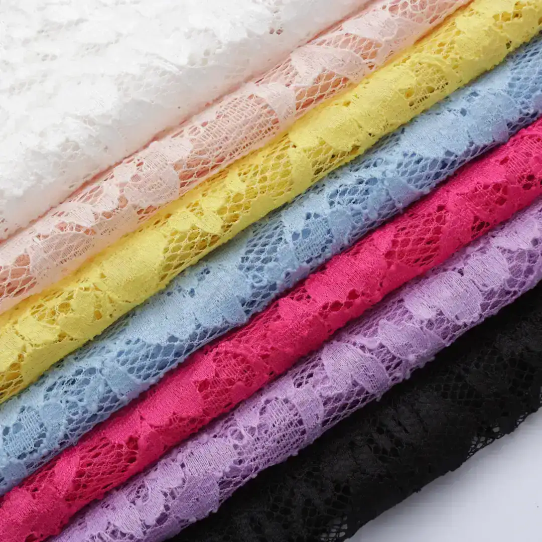 China Fabric for Blouse,Lingerie Lace Knit Fabric Polyester Spandex Light Purple color buy from China wholesaler bulk order at wholesale price free worldwide shipping Alibaba