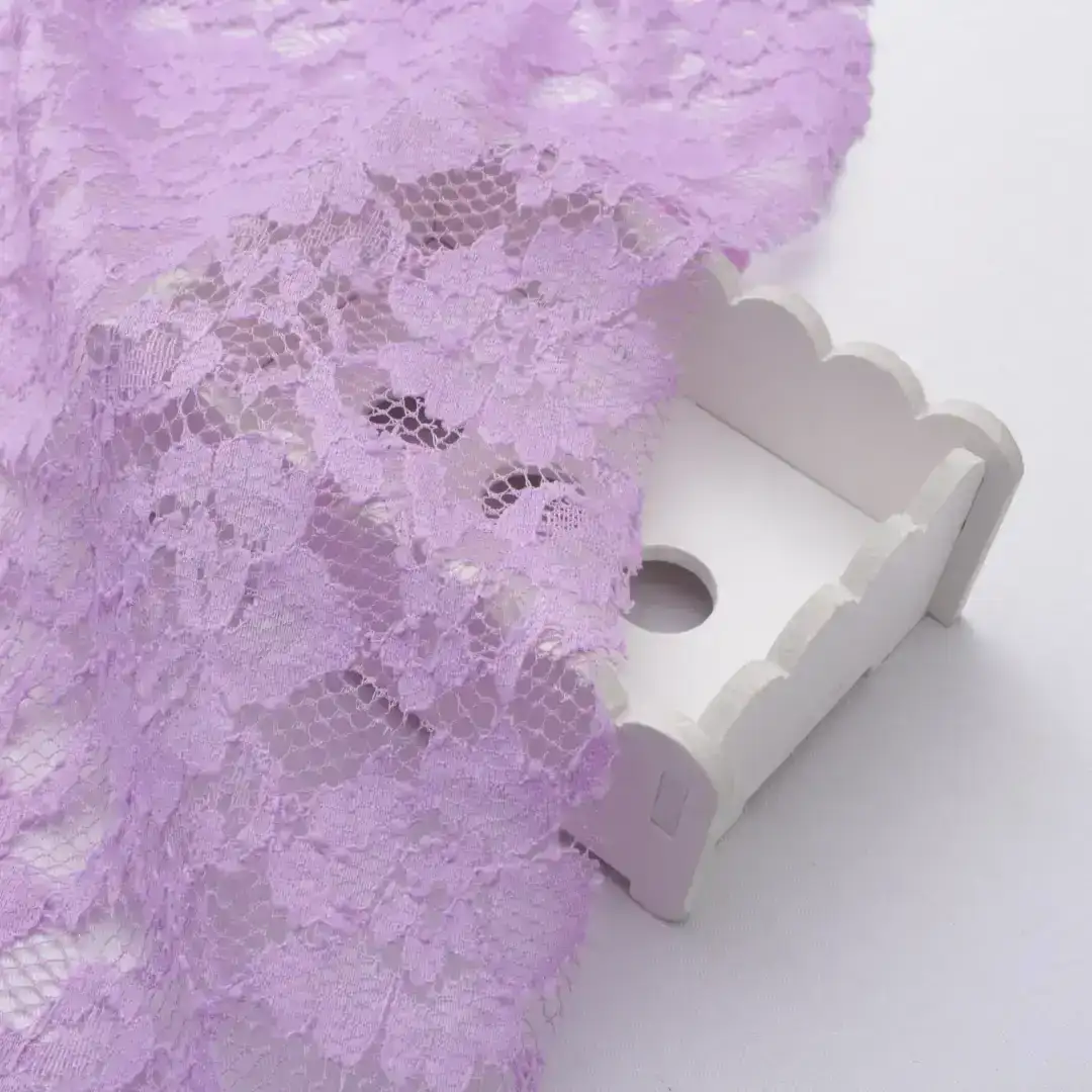 China Fabric for Blouse,Lingerie Lace Knit Fabric Polyester Spandex Light Purple color buy from China wholesaler bulk order at wholesale price free worldwide shipping Alibaba
