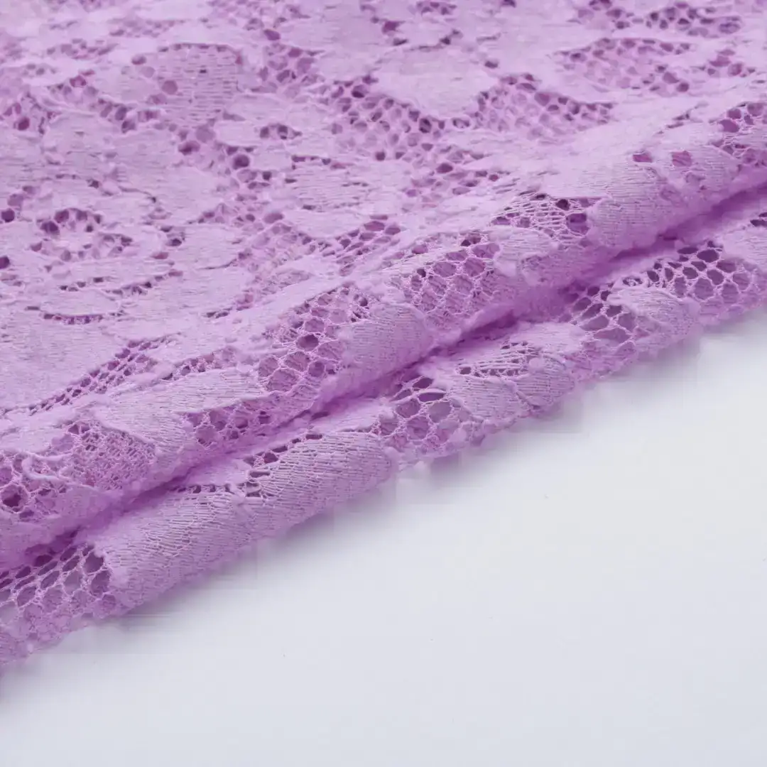 China Fabric for Blouse,Lingerie Lace Knit Fabric Polyester Spandex Light Purple color buy from China wholesaler bulk order at wholesale price free worldwide shipping Alibaba