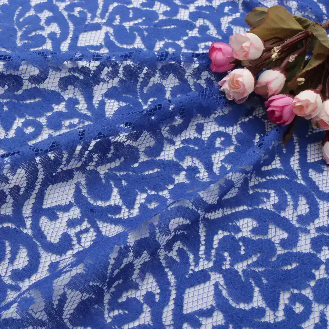 China Fabric for Blouse,Lingerie Lace Knit Fabric Cotton Nylon Navy Blue color buy from China wholesaler bulk order at wholesale price free worldwide shipping Alibaba