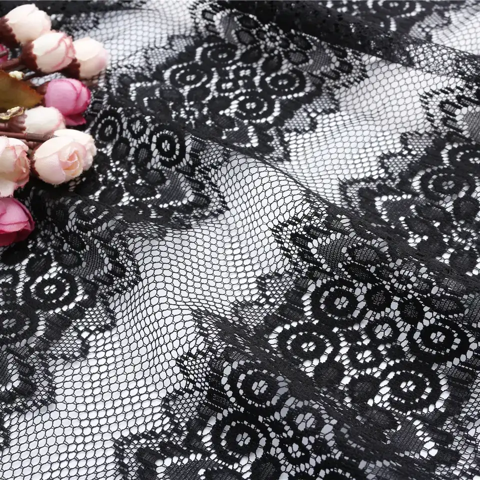 China Fabric for Skirt Lace Knit Fabric Polyester black color buy from China wholesaler bulk order at wholesale price free worldwide shipping Alibaba