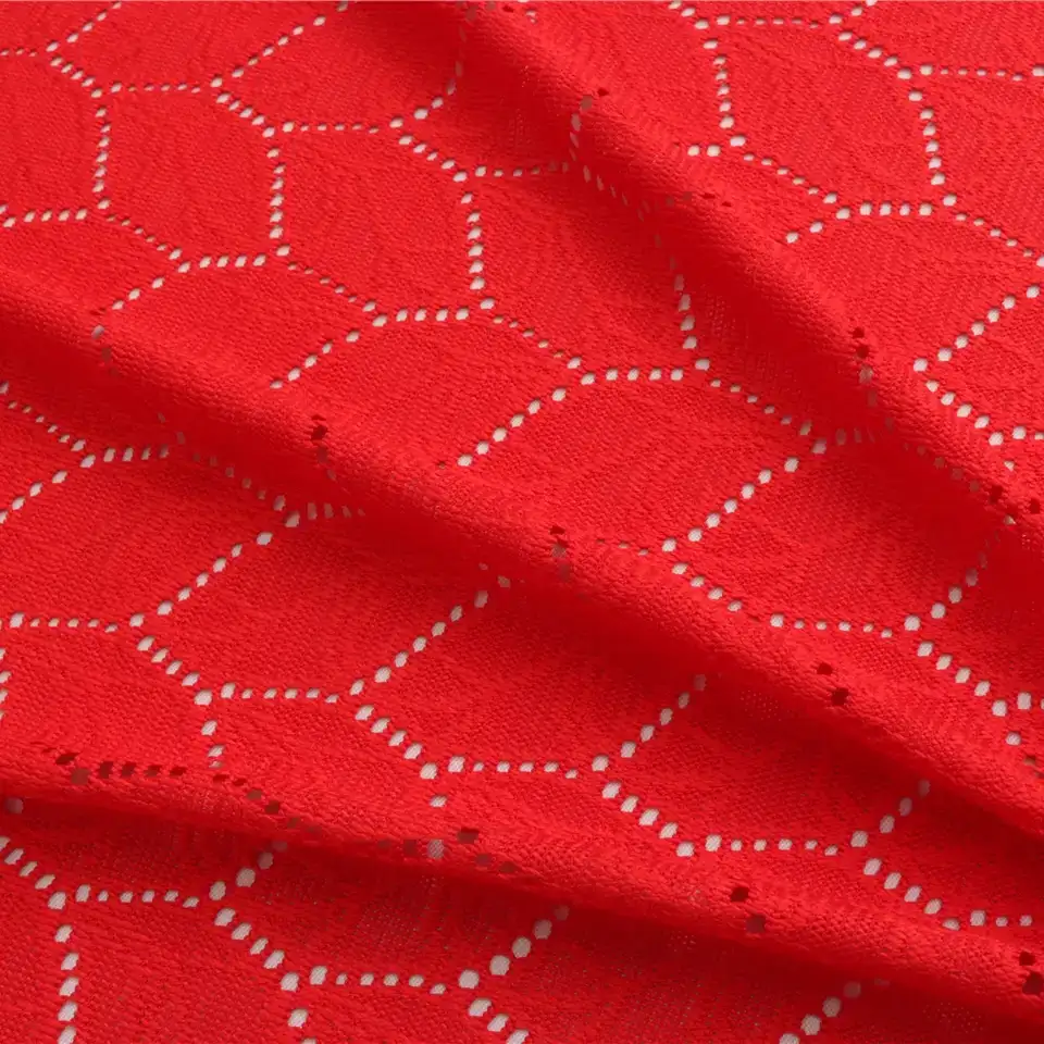 China Fabric for Shirt,Skirt Lace Knit Fabric Polyester red color buy from China wholesaler bulk order at wholesale price free worldwide shipping Alibaba