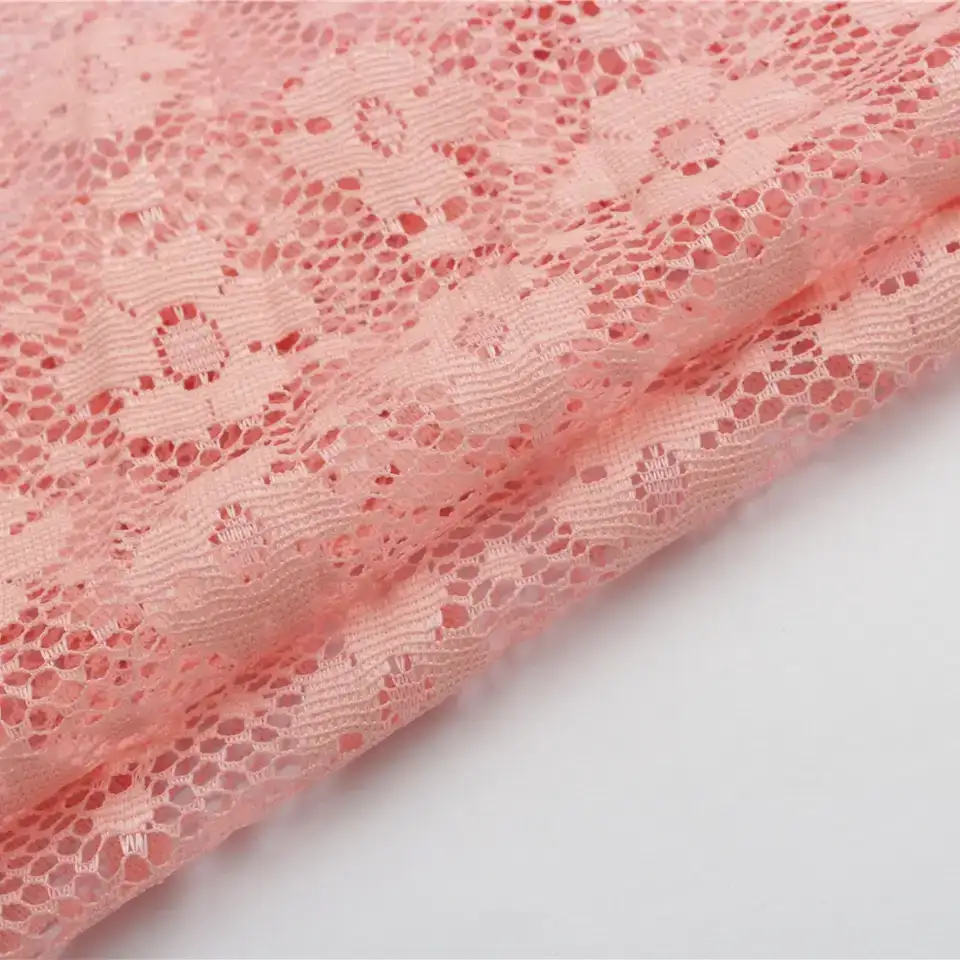 China Fabric for Skirt Lace Knit Fabric Polyester pink color buy from China wholesaler bulk order at wholesale price free worldwide shipping Alibaba