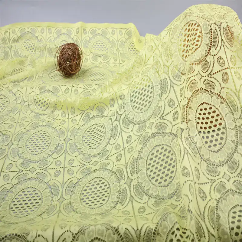 China Fabric for Skirt Lace Knit Fabric Polyester Yellow color buy from China wholesaler bulk order at wholesale price free worldwide shipping Alibaba