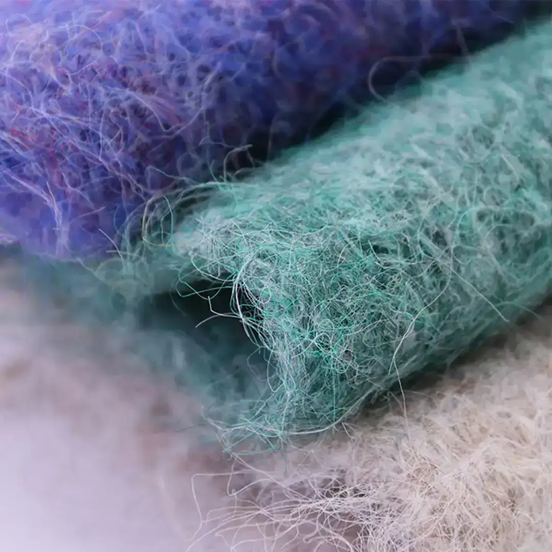 China Yarn for Open Cardigan (Sweater),Knitted Jacket (Sweater),Round Neck Pullover (Sweater) Mossy Yarn Fancy Yarn Nylon Acrylic Recycled Polyester Polyester Elastane Wool green、purple、apricot color buy from China wholesaler bulk order at wholesale price free worldwide shipping Alibaba