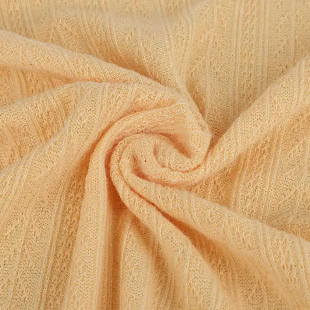 China Fabric for Blouse Weft Jacquard Knit Fabric Polyester Rayon Yellow color buy from China wholesaler bulk order at wholesale price free worldwide shipping Alibaba