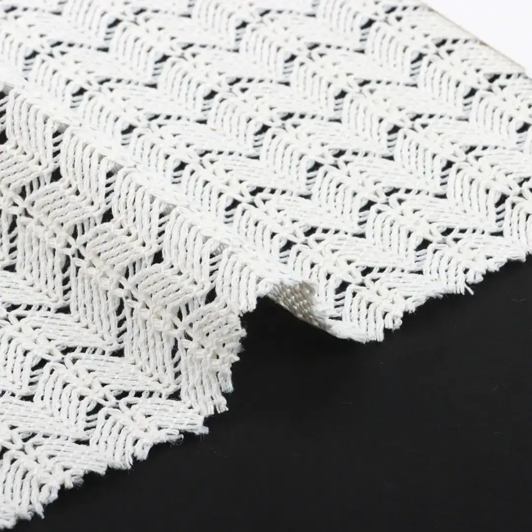 China Fabric for Ladies Vest ,Dresses (Cardigan Open)  Lace Knit Fabric Cotton Polyester Milky white color buy from China wholesaler bulk order at wholesale price free worldwide shipping Alibaba
