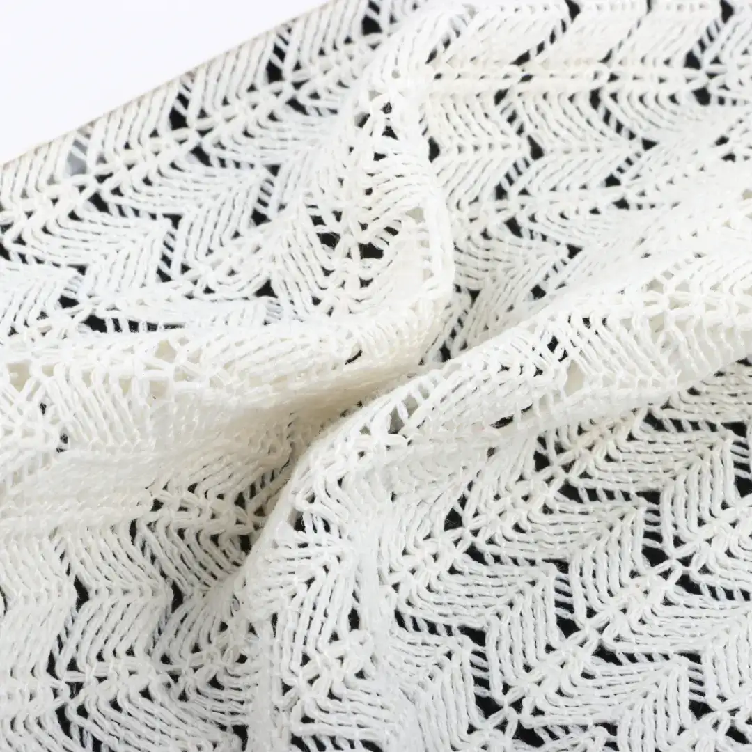 China Fabric for Ladies Vest ,Dresses (Cardigan Open)  Lace Knit Fabric Cotton Polyester Milky white color buy from China wholesaler bulk order at wholesale price free worldwide shipping Alibaba