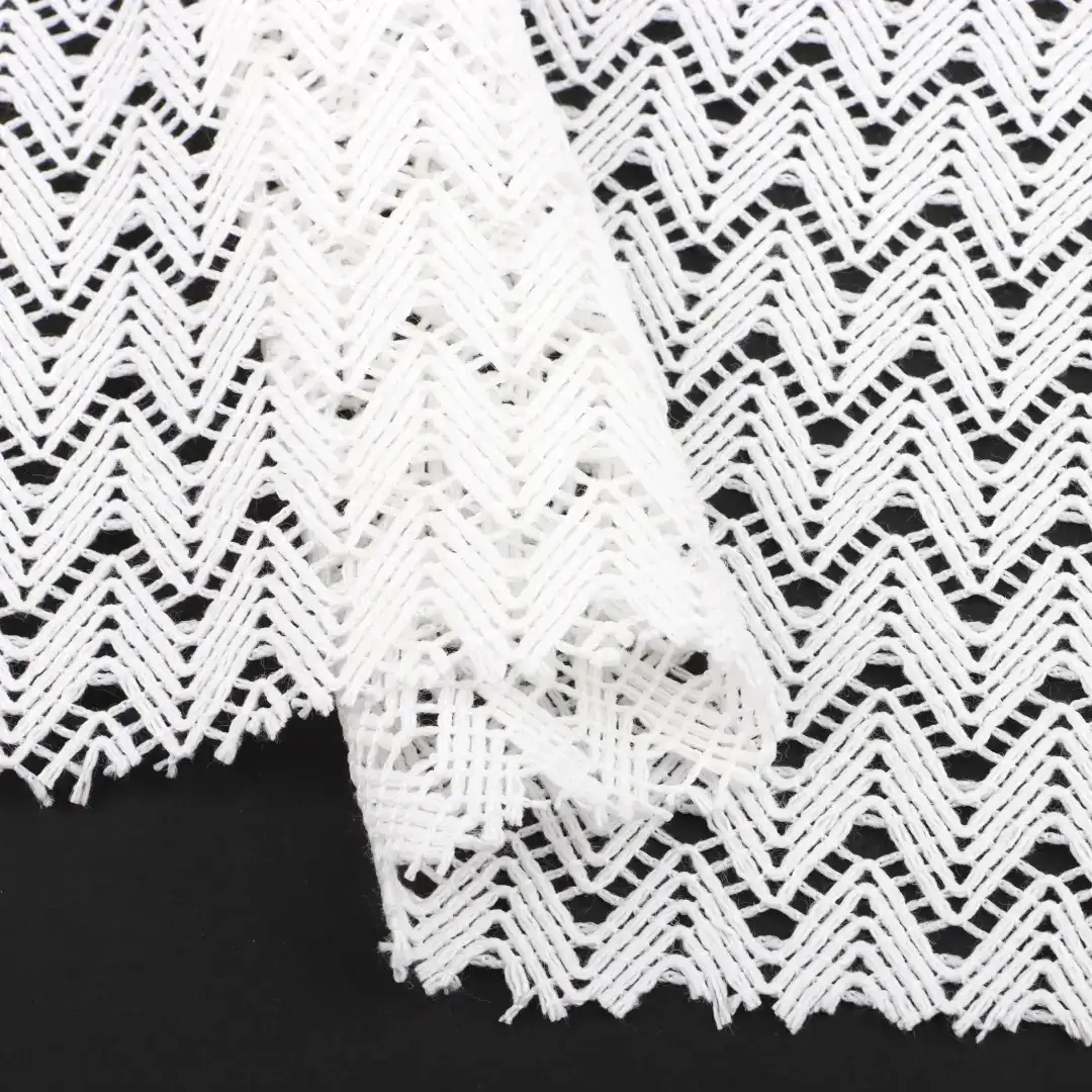 China Fabric for Ladies Vest ,Dresses (Cardigan Open)  Lace Knit Fabric Polyester Cotton Milky white color buy from China wholesaler bulk order at wholesale price free worldwide shipping Alibaba