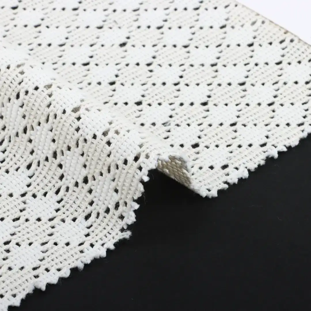 China Fabric for Ladies Vest ,Dresses (Cardigan Open)  Lace Knit Fabric Cotton Polyester Milky white color buy from China wholesaler bulk order at wholesale price free worldwide shipping Alibaba