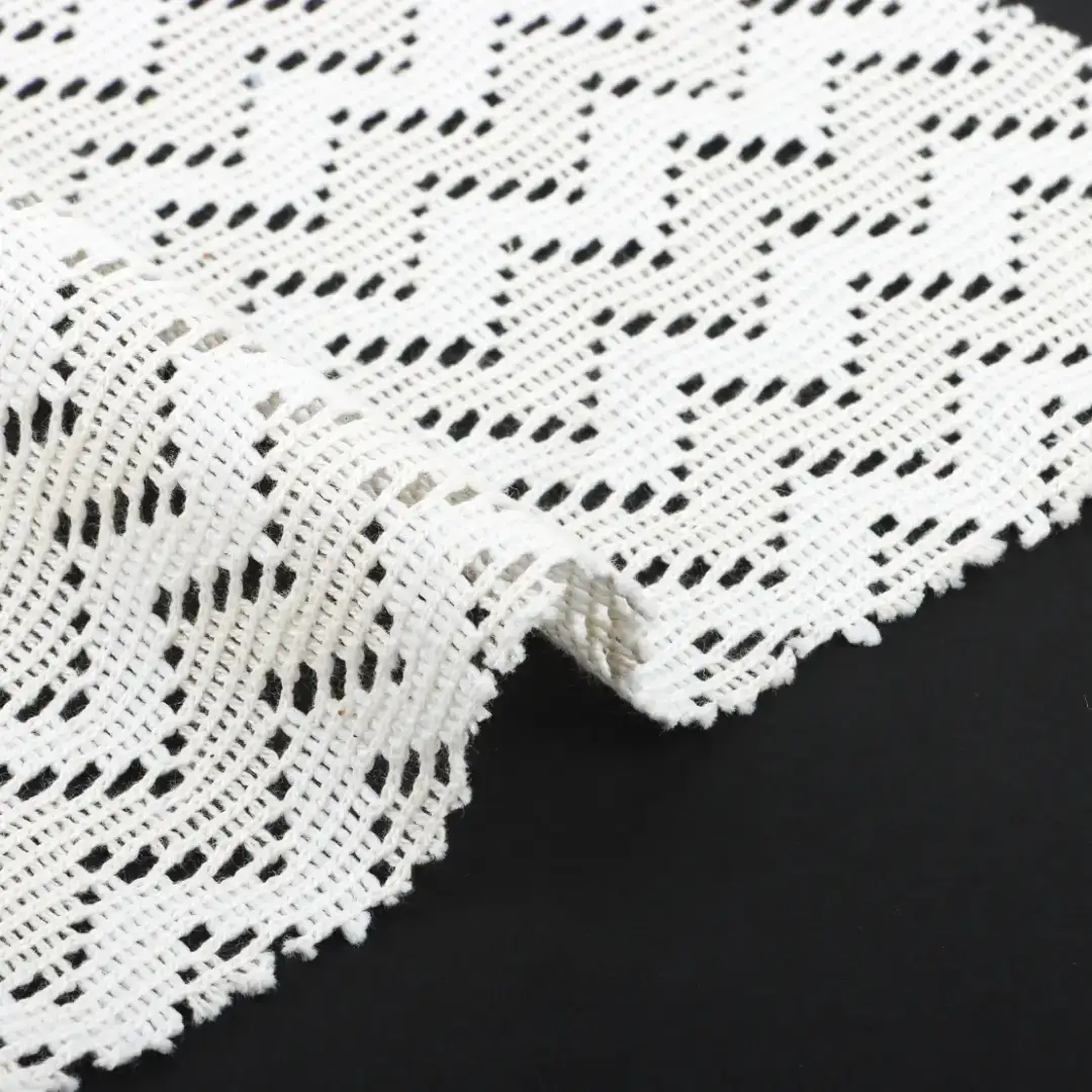 China Fabric for Ladies Vest ,Dresses (Cardigan Open)  Lace Knit Fabric Cotton Polyester Milky white color buy from China wholesaler bulk order at wholesale price free worldwide shipping Alibaba