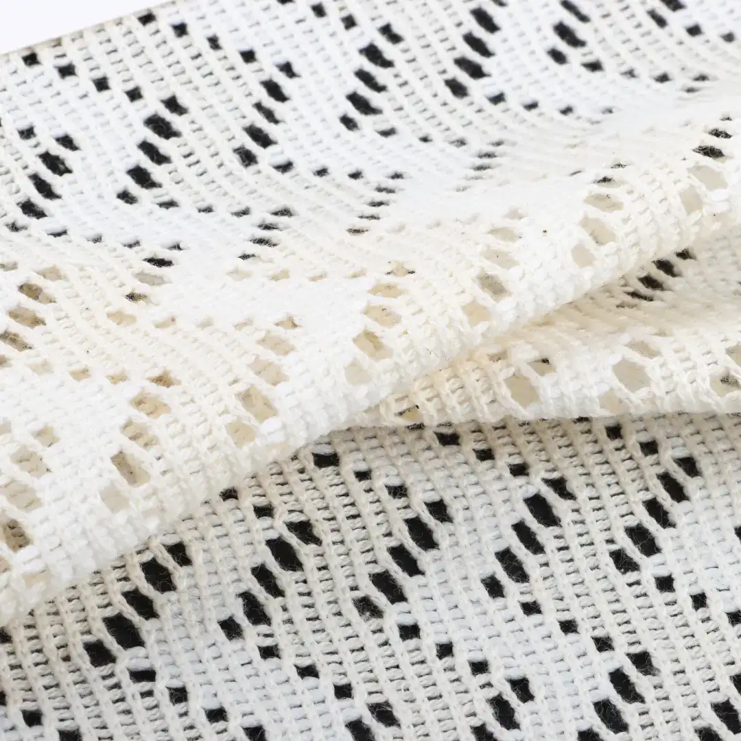 China Fabric for Ladies Vest ,Dresses (Cardigan Open)  Lace Knit Fabric Cotton Polyester Milky white color buy from China wholesaler bulk order at wholesale price free worldwide shipping Alibaba