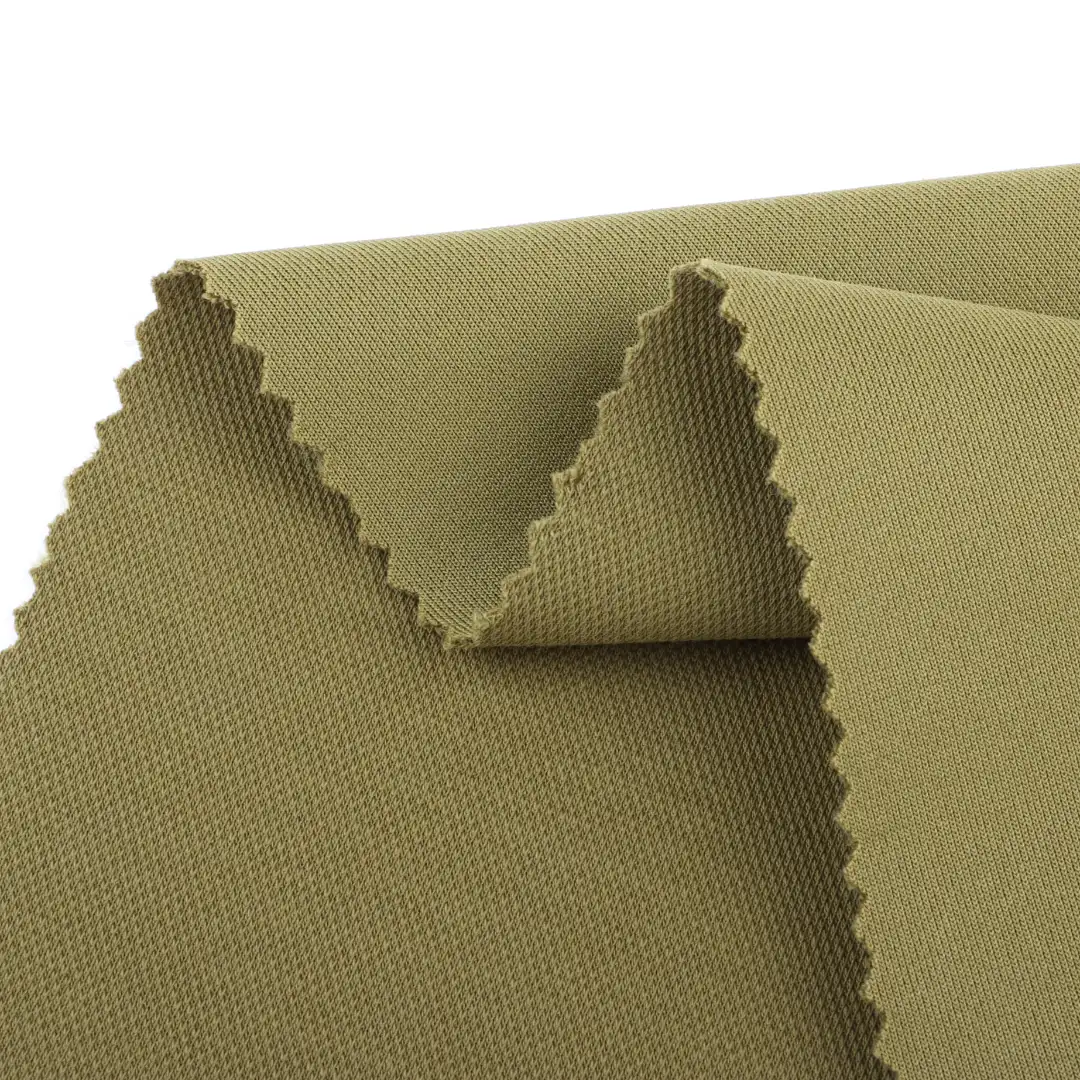 China Fabric for T-Shirt Pique Knit Fabric Polyester Cotton Spandex Green color buy from China wholesaler bulk order at wholesale price free worldwide shipping Alibaba