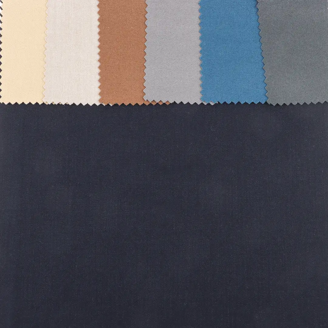China Fabric for Pants Polyester/Rayon Twill Woven Blended Fabric Polyester Rayon Spandex Blue color buy from China wholesaler bulk order at wholesale price free worldwide shipping Alibaba
