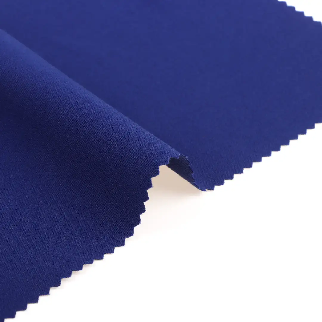 China Fabric for Pants Polyester/Rayon Plain Woven Blended Fabric Polyester Rayon Spandex Blue color buy from China wholesaler bulk order at wholesale price free worldwide shipping Alibaba