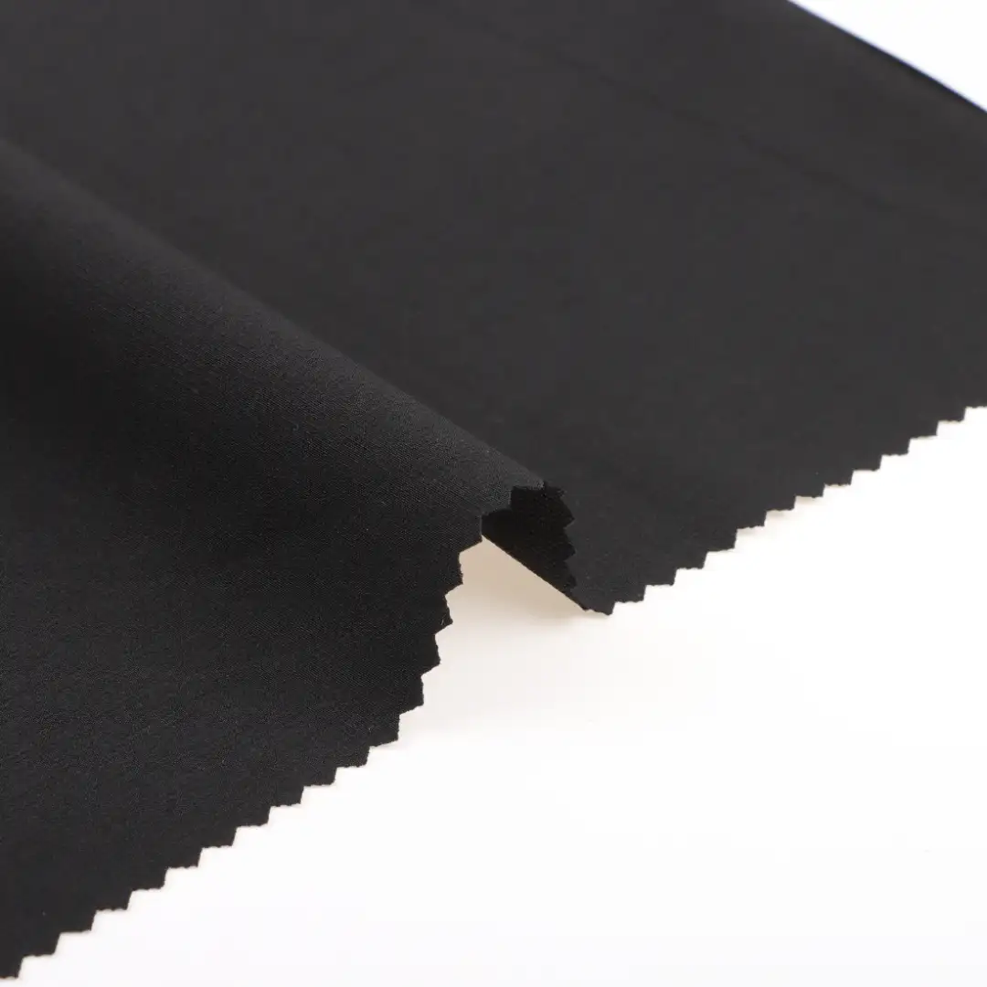 China Fabric for Pants Four Stretch Polyester Woven Fabric Synthetic Woven Fabric Polyester Spandex BLACK color buy from China wholesaler bulk order at wholesale price free worldwide shipping Alibaba