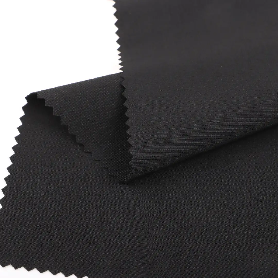 China Fabric for Pants Four Stretch Polyester Woven Fabric Synthetic Woven Fabric Polyester Spandex BLACK color buy from China wholesaler bulk order at wholesale price free worldwide shipping Alibaba