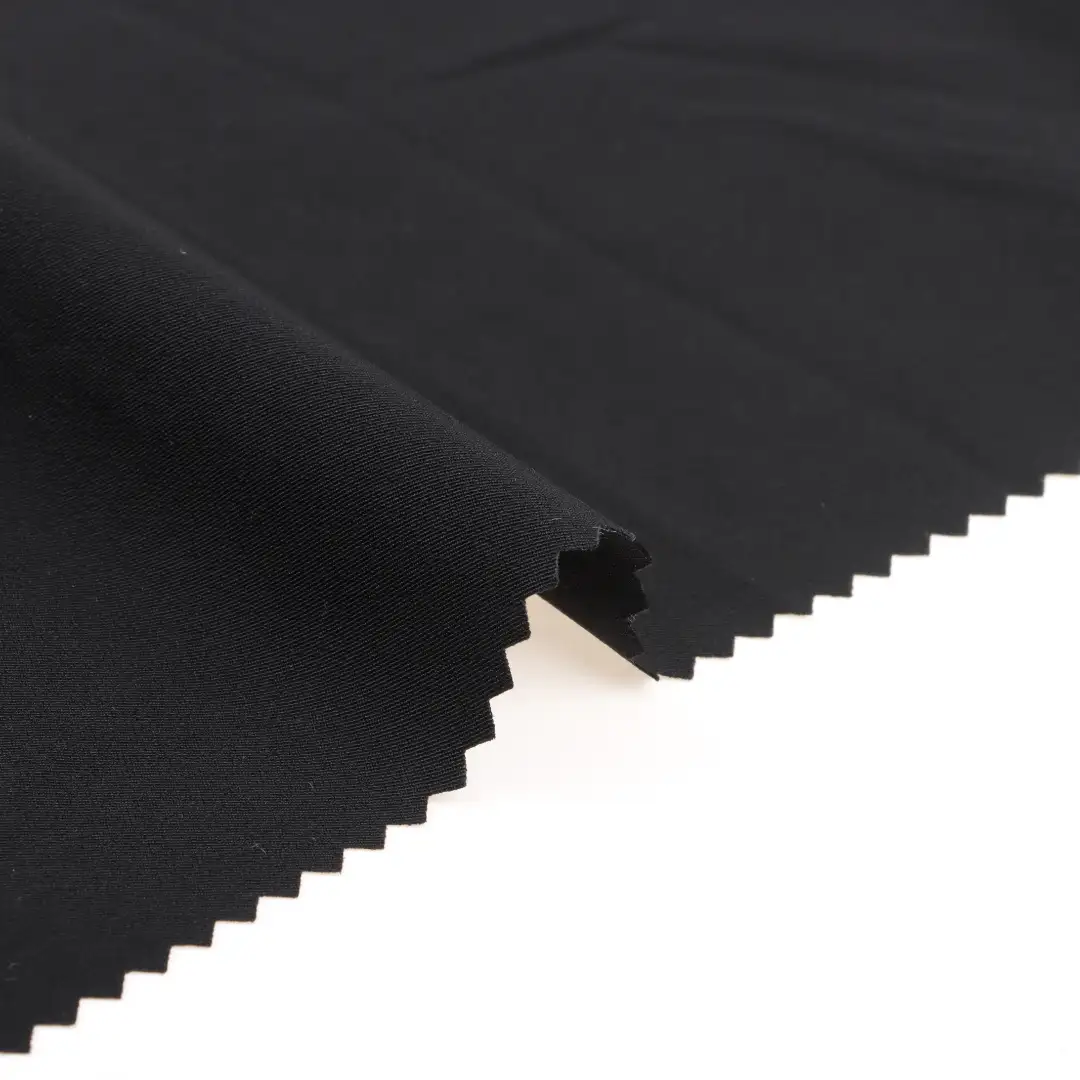 China Fabric for Pants Four Stretch Polyester Woven Fabric Synthetic Woven Fabric Polyester Spandex BLACK color buy from China wholesaler bulk order at wholesale price free worldwide shipping Alibaba