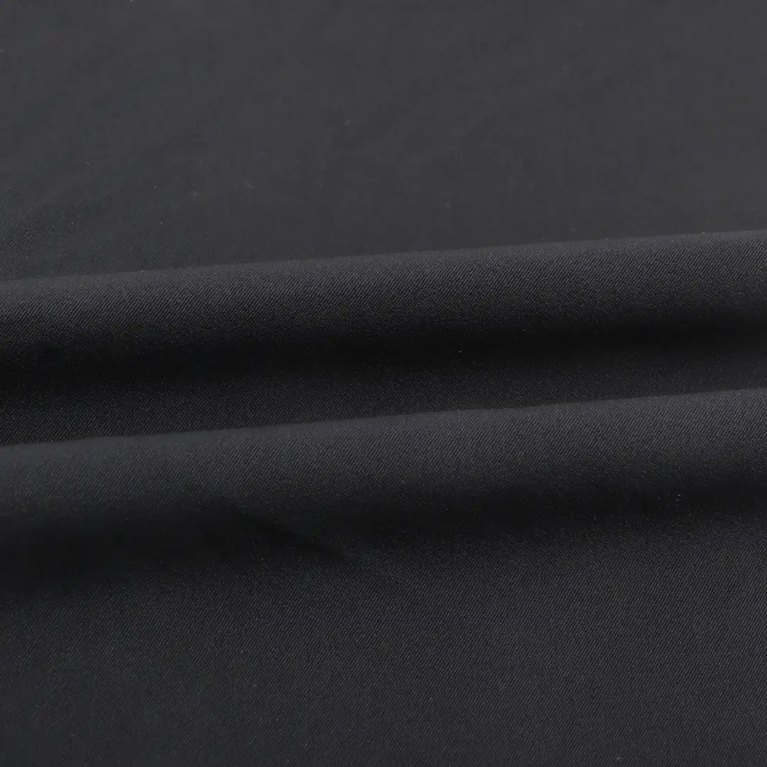China Fabric for Pants Four Stretch Polyester Woven Fabric Synthetic Woven Fabric Polyester Spandex BLACK color buy from China wholesaler bulk order at wholesale price free worldwide shipping Alibaba
