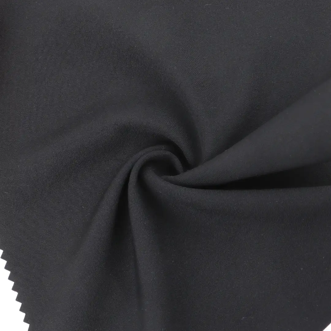 China Fabric for Pants Four Stretch Polyester Woven Fabric Synthetic Woven Fabric Polyester Spandex BLACK color buy from China wholesaler bulk order at wholesale price free worldwide shipping Alibaba
