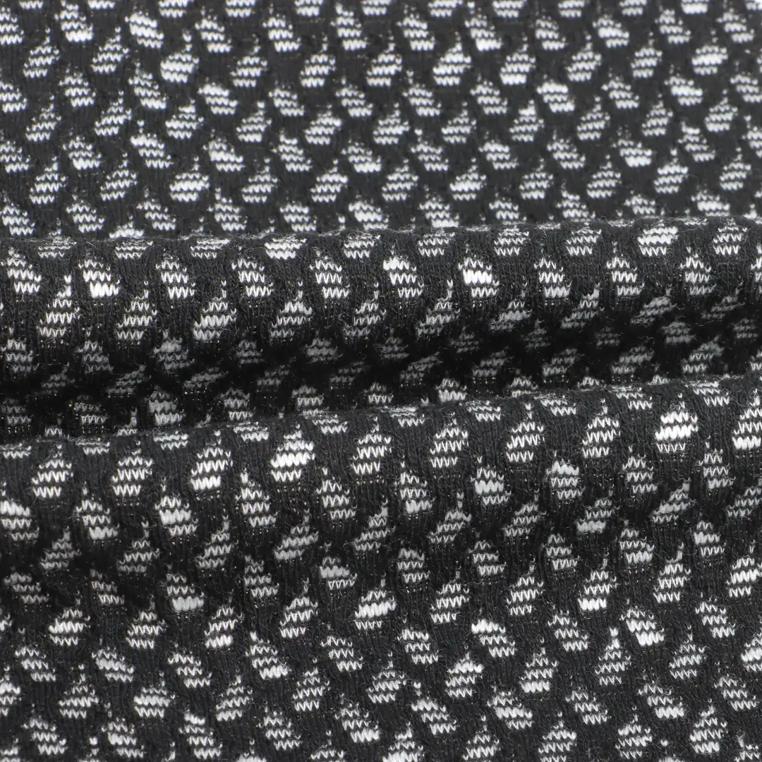 China Fabric for Blouse,Skirt Weft Jacquard Knit Fabric Polyester Rayon Spandex Black and White color buy from China wholesaler bulk order at wholesale price free worldwide shipping Alibaba