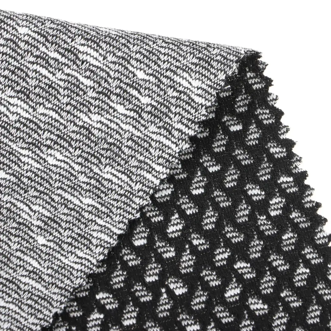 China Fabric for Blouse,Skirt Weft Jacquard Knit Fabric Polyester Rayon Spandex Black and White color buy from China wholesaler bulk order at wholesale price free worldwide shipping Alibaba