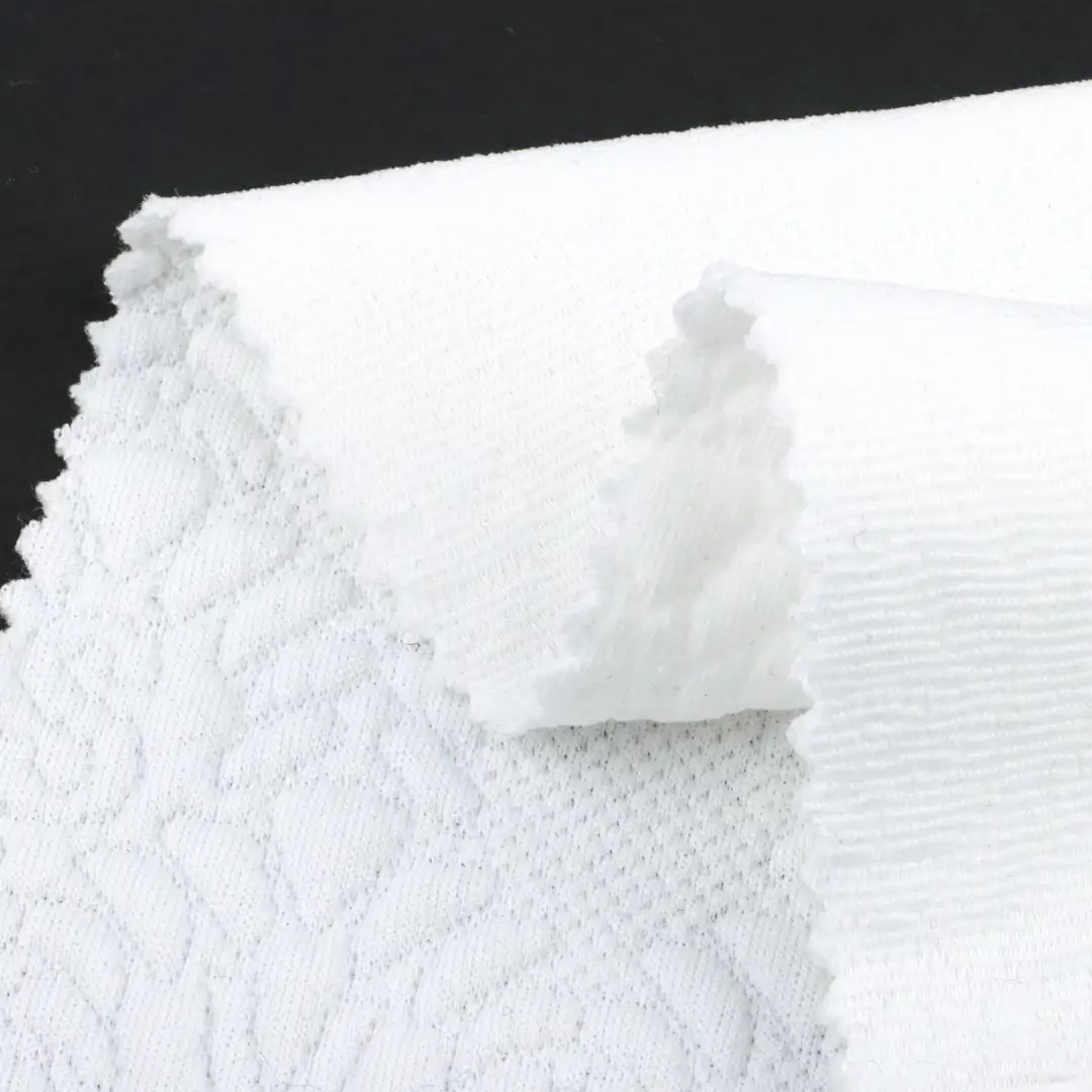 China Fabric for Blouse,Skirt Weft Jacquard Knit Fabric Polyester Spandex White color buy from China wholesaler bulk order at wholesale price free worldwide shipping Alibaba