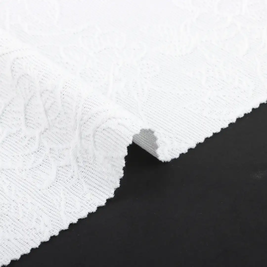 China Fabric for Blouse,Skirt Weft Jacquard Knit Fabric Polyester Spandex White color buy from China wholesaler bulk order at wholesale price free worldwide shipping Alibaba