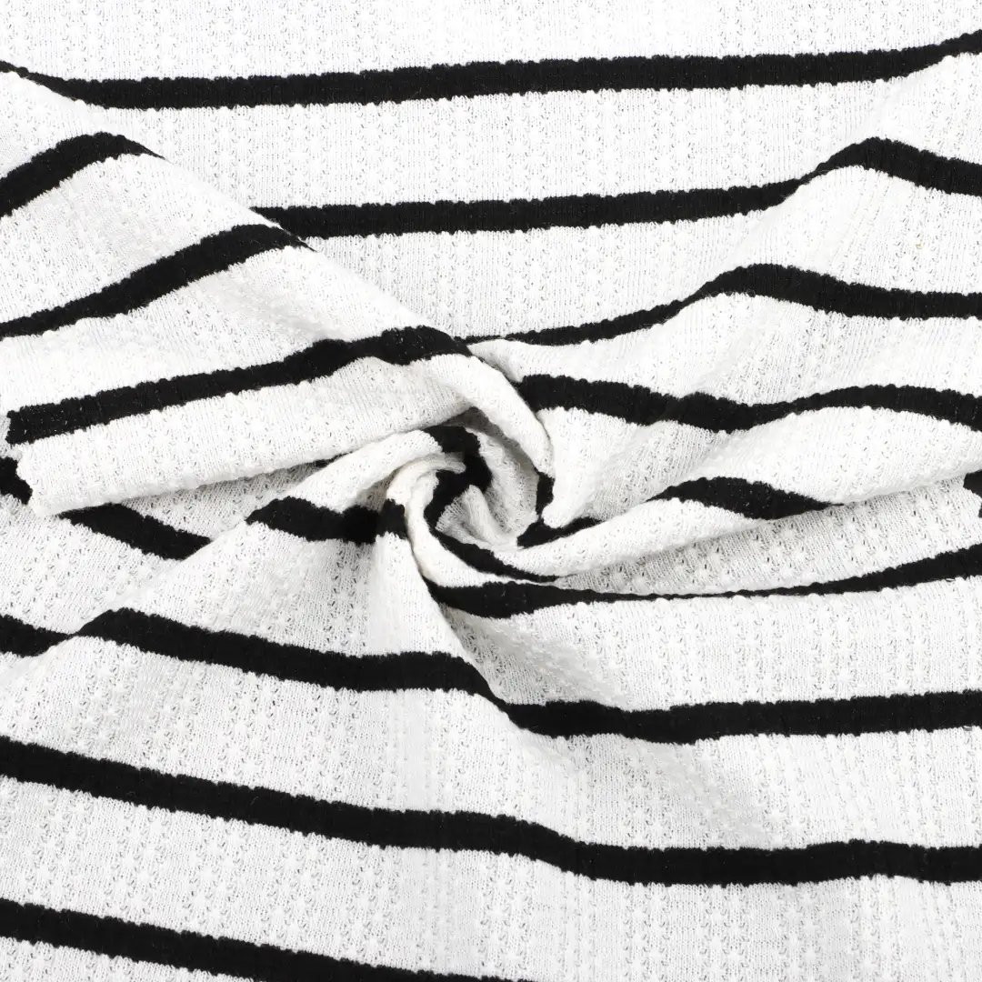 China Fabric for T-Shirt,Shorts Hacci Knit Fabric Polyester Rayon Spandex Black and White color buy from China wholesaler bulk order at wholesale price free worldwide shipping Alibaba