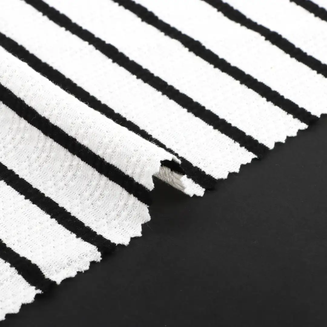 China Fabric for T-Shirt,Shorts Hacci Knit Fabric Polyester Rayon Spandex Black and White color buy from China wholesaler bulk order at wholesale price free worldwide shipping Alibaba