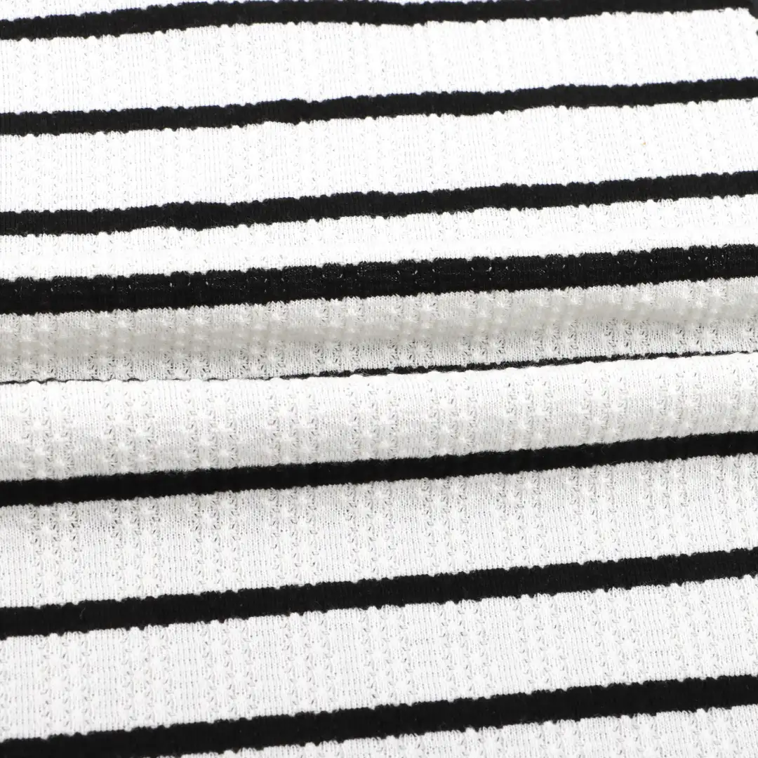 China Fabric for T-Shirt,Shorts Hacci Knit Fabric Polyester Rayon Spandex Black and White color buy from China wholesaler bulk order at wholesale price free worldwide shipping Alibaba