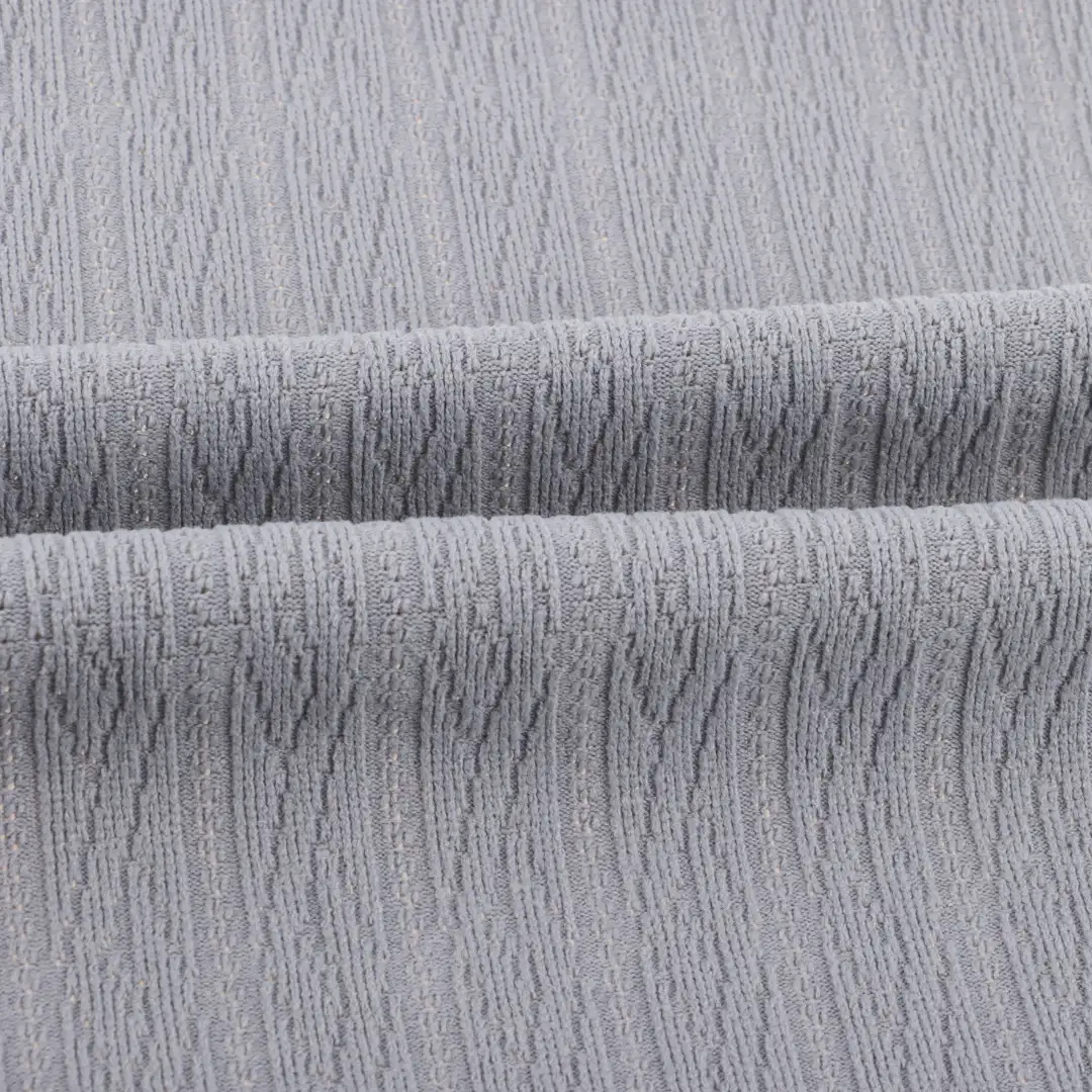 China Fabric for T-Shirt,Shorts Weft Jacquard Knit Fabric Polyester Spandex Grey color buy from China wholesaler bulk order at wholesale price free worldwide shipping Alibaba