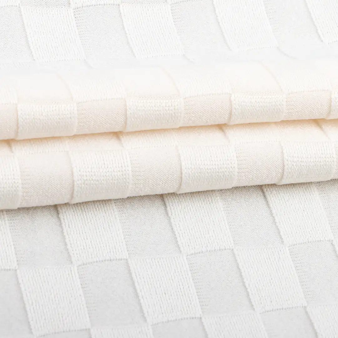China Fabric for T-Shirt,Shorts Weft Jacquard Knit Fabric Polyester Spandex Beige color buy from China wholesaler bulk order at wholesale price free worldwide shipping Alibaba