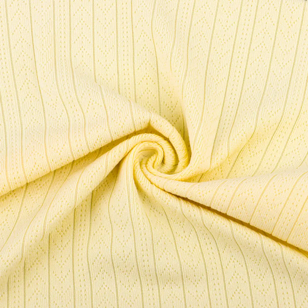 China Fabric for T-Shirt Weft Jacquard Knit Fabric Polyester Rayon Yellow color buy from China wholesaler bulk order at wholesale price free worldwide shipping Alibaba