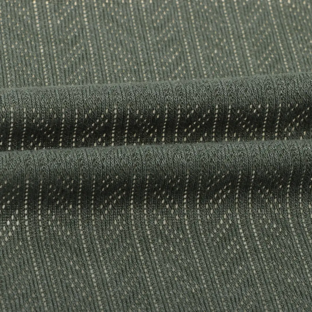 China Fabric for T-Shirt Weft Jacquard Knit Fabric Polyester Rayon Olive Green color buy from China wholesaler bulk order at wholesale price free worldwide shipping Alibaba