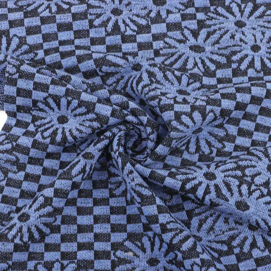 China Fabric for T-Shirt,Shorts,Loungewear Weft Jacquard Knit Fabric Polyester Rayon Spandex Blue color buy from China wholesaler bulk order at wholesale price free worldwide shipping Alibaba